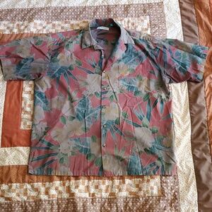 TORI RICHARD UNIFORMS HAWAIIAN SHIRT SIZE XL Maroon Teal Gold Flower GRAPHIC GUC